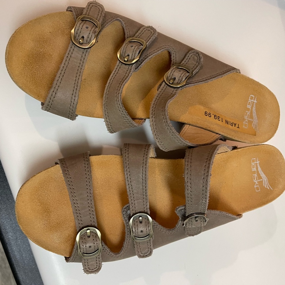 Dansko Brown Leather Mules with Buckle Straps